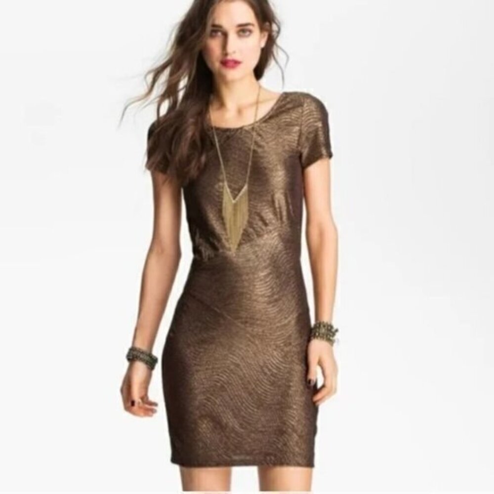 Free People Moon Age Daydream Bronze Metallic Short Sleeve Dress XS